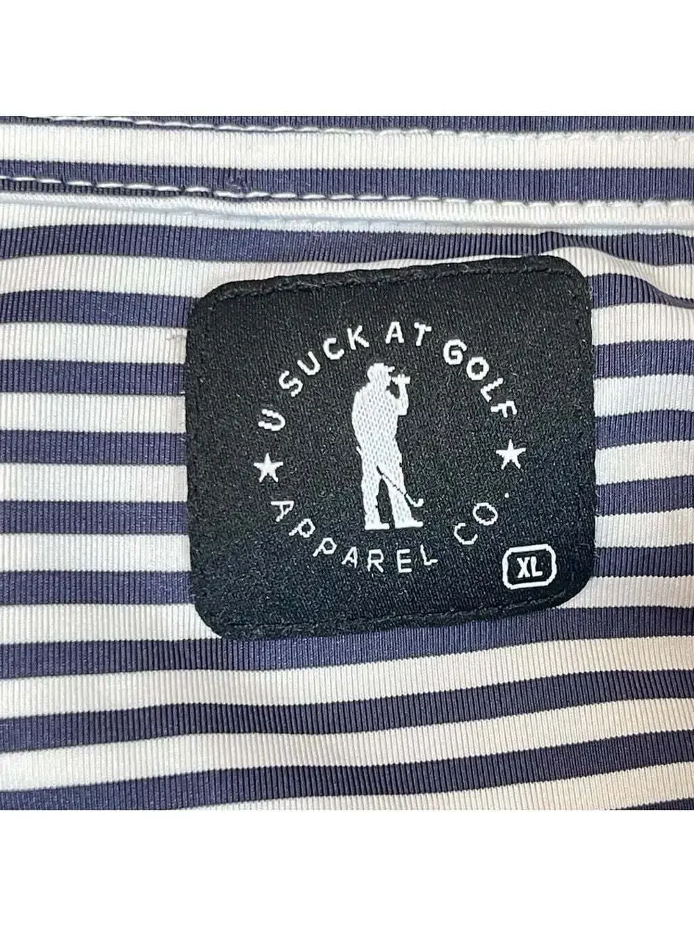 U Suck At Golf Polo Shirt Mens size XL Blue Striped Short Sleeve Preppy Office